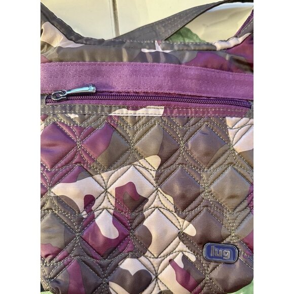 LUG Quilted Travel Convertible Adjustable Crossbody Strap Bag Purple Camouflage - Picture 2 of 14
